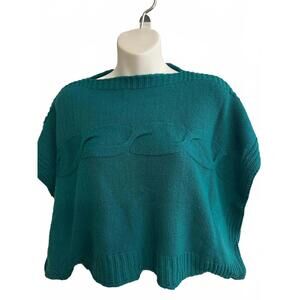 Teal Cable Knit Poncho Sweater Boho Oversized